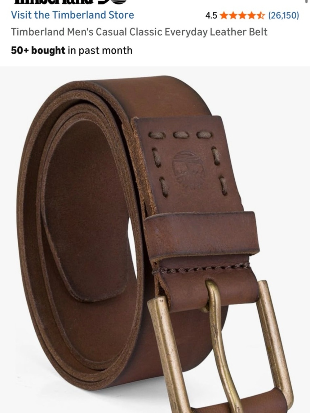 Timberland Brown Leather Casual Belt with Brass-Tone Buckle